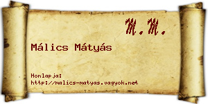 Málics Mátyás névjegykártya